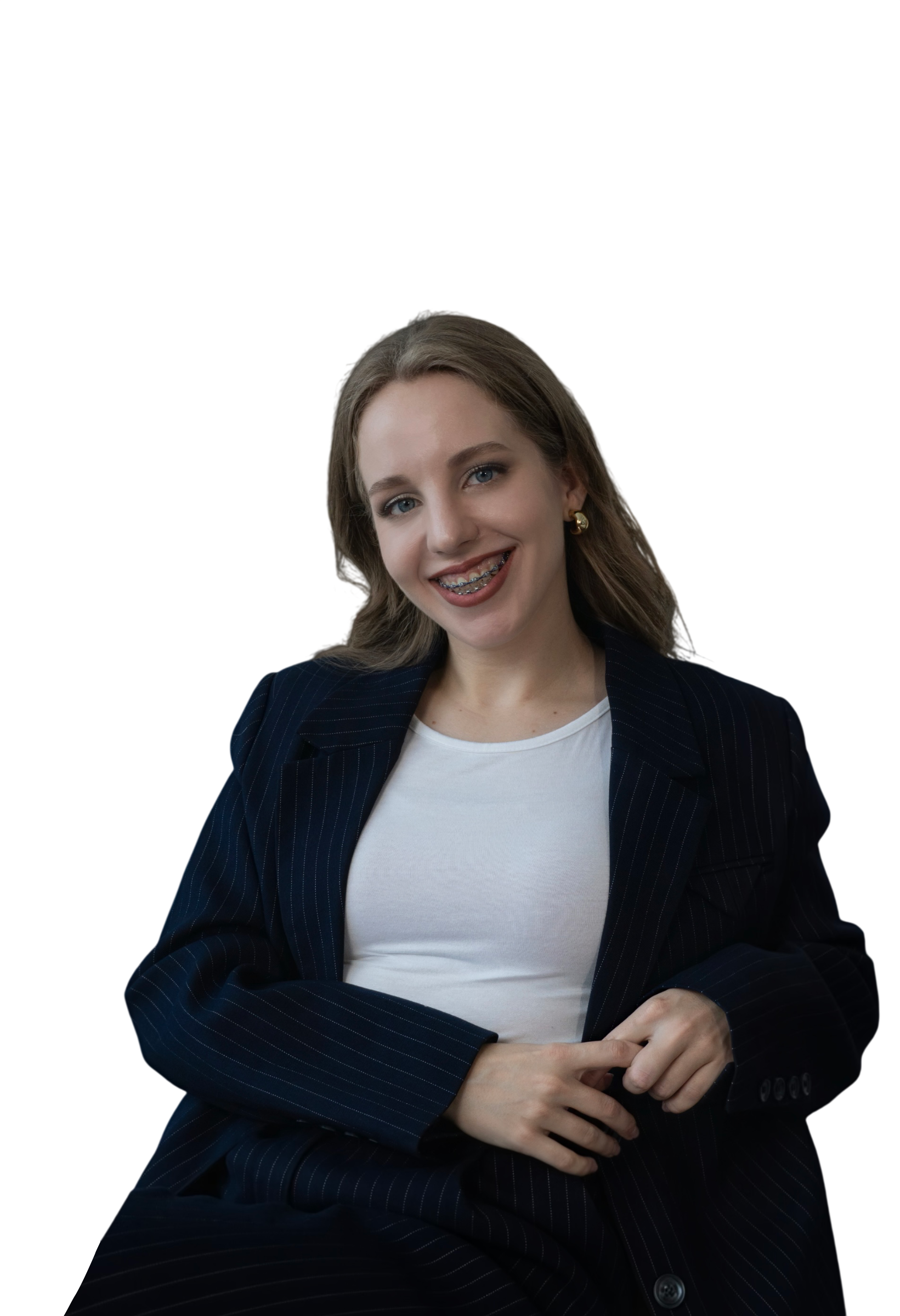 Лиза, преподаватель английского языка, в синем пиджаке
